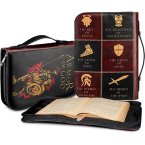 Armor of God Large Bible Cover with Faith Scripture and Handle Faux Leather Bible Case Book Covers Religious Appreciation Gifts for Men Pastor, 10.2 x 7 x 1.9 Inches