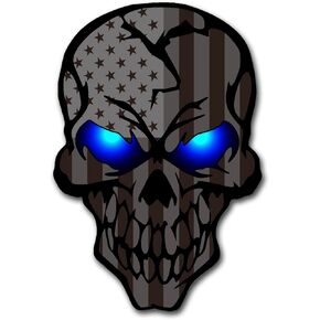 2 Pack 5.1"Reflective All Black American Flag Skulls Sticker, Skull Decal with Black US Flags, UV Fade Resistant Vinyl Car Flags Stickers for Trucks Jeep Van Women Men Motorcycle Laptop Bumper Decals