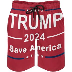 Trump Be There Or Be Square 2024 Men's Bathing Board Trunks Quick Dry Pants with Pockets Colorful Striped