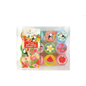TINYMILLS 12 Pcs Tropical Luau Stamp Kit for Kids - Tropical Pineapple Stamper Set Gift Party Favors