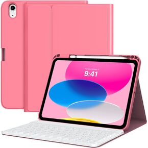 MoKo Keyboard Case for iPad 10th Generation Case with Keyboard, iPad 10th Generation Keyboard with Pencil Holder, Multi-Angle Detachable Bluetooth Keyboard for iPad 10th Generation, White