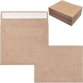 100 Pack 4x6 Envelopes for Invitations, Brown Kraft Envelopes, Self Seal A4 Envelopes for Greeting Cards Gift Cards, Photos, Postcards, Invitation Envelopes for Wedding, Graduation, Baby Shower, Party
