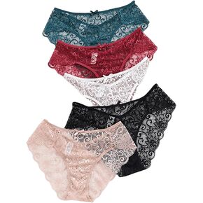 Verdusa Women's 5 Pack Floral Lace Briefs Bow Front Sheer Panties Underwear