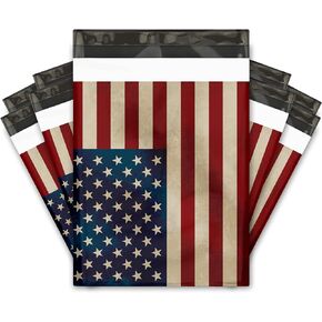 10x13 (100) Rustic American Flag Designer Poly Mailers Shipping Envelopes Premium Printed Bags