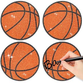 Glitter Basketball Cutouts- 100Pcs Sport Ball Bulletin Board Basketball Shape DIY Paper Cuts Party Decorations for Sports Theme Party Baby Shower Birthday Classroom Game Day Wall Decor Supplies