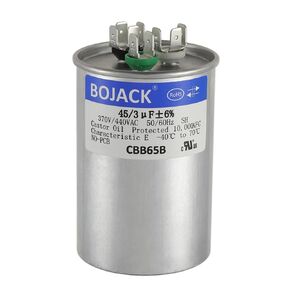 BOJACK 45+3 uF ±6% 45/3 MFD 370/440 VAC CBB65B Dual Run Start Round Capacitor for Condenser Straight Cool or Heat Pump Air Conditioner or AC Motor and Fan Starting