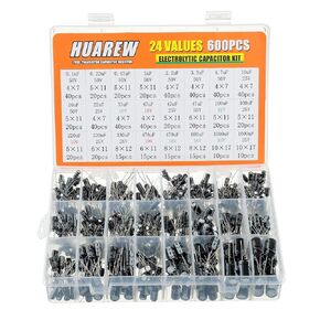 24 Values 600 Pcs 0.1 uF to1000 uF MFD 10 16 25 50 V Volt Aluminum Electrolytic Capacitor Assortment Kit