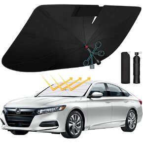 [2024 Latest] SEPORUD Car Windshield Sunshade Umbrella - Double-Layer Design, 5 Layers UV Block Coating. Blocks up to 99% UV, Reduces Heat. Durable Structure, Glass Fiber Material（61 "x33