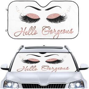 Hello Gorgeous Car Front Windshield Sun Shades, Gold Eye Eyelash Crown Auto Window Sunshade, Summer Sun UV Rays Blocker Visor Protector, Folding Sun Visor Shield Keep Your Vehicle Cool-51x27.5 in