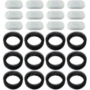 PET STANDARD Replacement Water Filter & 12 Pack Replacement Pre-Filter Sponges Compatible with PETLIBRO® Stainless Steel Pet Water Fountain Model #PLWF003, 67oz/2L, Cat Water Fountain Pack of 12