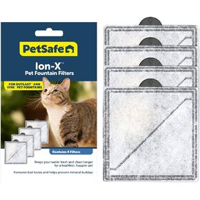 Ion-X Pet Fountain Filters, 4-Pack, Dual Filtration for Cleaner and Fresher Water, Replacement Water Fountain Filter for PetSafe Outlast Pumpless Pet and Viva Pet Water Fountains