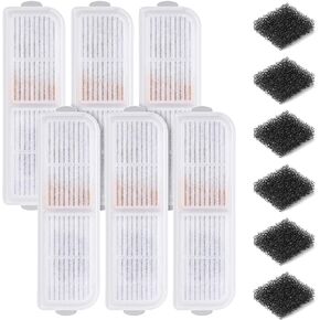 Cat Water Fountain Filter, 6 Filters + 6 Pre-Filter Sponges Filter Replacement, Compatible with Petbank Cat Water Fountain, Multiple Filtration, Isolates Floating Hairs and gets rid of Odors