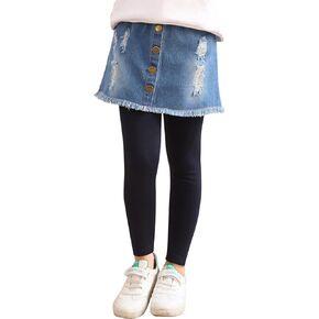 Kiench Girls' Leggings with Denim Skirts Attached Pants Footless Tights
