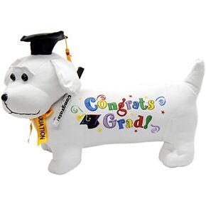 Graduation Autograph Stuffed Dog w/ Pen, "Congrats Grad!" (Black) 12"