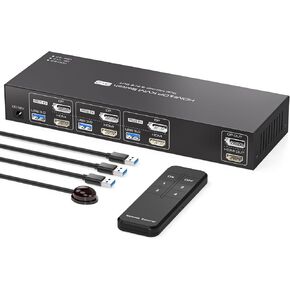 HDMI+Displayport KVM Switch 2 شاشات 3 أجهزة كمبيوتر 4K@60 هرتز KVM Switch شاشة مزدوجة DP KVM Swtiches لـ 3 أجهزة كمبيوتر تشارك شاشتين و4 أجهزة USB 3.0 مع جهاز تحكم عن بعد بالأشعة تحت الحمراء in Kuwait