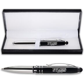 Engraved Teacher Gift Pen - 3-in-1 Pens For Teachers - LED Light and Stylus Tip - Best Teacher Gifts For Women Men - Cool Teacher Appreciation Gifts - "I Am Not A Teacher But An Awakener" (Black)