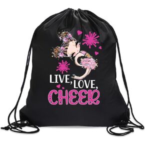 Live Love Cheer Drawstring Backpack For Women Her, Waterproof Sport Sackpack For Cheer Lover Cheer Fan, Funny Birthday Christmas String Gym Bag Gifts For Cheer Leader