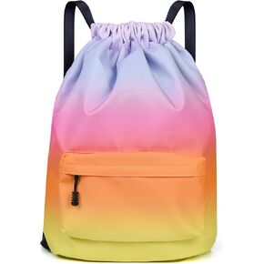 ALUSBELL Large Drawstring Backpack Sports Gym Sackpack Basketball Bag String Bag Cinch Beach Swim Bag for Women Men, Gradient Gray in Kuwait