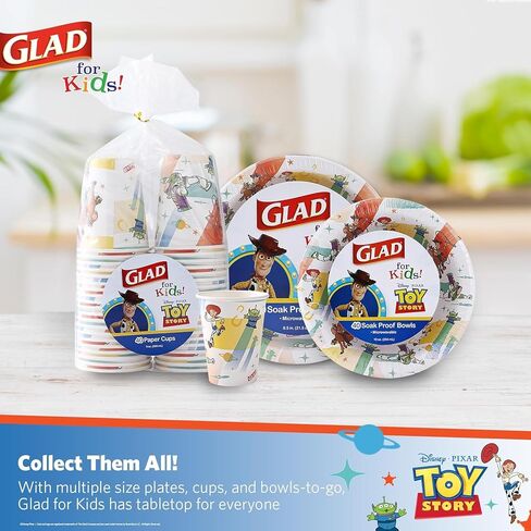 Glad for Kids Disney Pixar Toy Story 9oz Paper Cups | Paper Cups, Kids Cups| Kid-Friendly Paper Cups for Everyday Use, 9oz Disposable Cups for Kids 40 Ct in Saudi Arabia