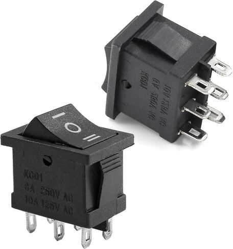 2 Pcs ON-Off-ON Black Rocker Toggle Switch, 6 Pins 3 Position Mini Boat Rocker Switch, 6 Pins Position Snap Use for Car and Boat (AC 250V 6A 125V 10A) in Saudi Arabia