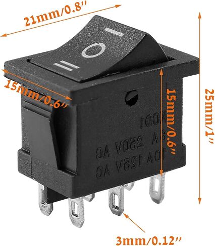 2 Pcs ON-Off-ON Black Rocker Toggle Switch, 6 Pins 3 Position Mini Boat Rocker Switch, 6 Pins Position Snap Use for Car and Boat (AC 250V 6A 125V 10A) in Saudi Arabia