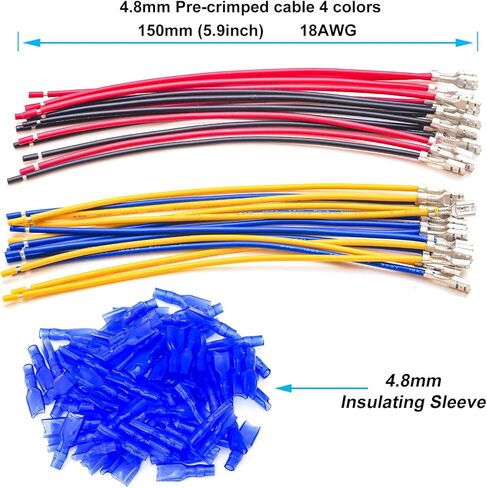 Rocker Toggle KCD1 Switch ON Off 2Pin/3Pin/4Pin 6A 250V 10A 125V with Insulating Sleeve, with 18AWG Pre-Crimped Wire 4.8mm Spade Crimp Terminal Block Assortment Kit (Rocker Switch) in Kuwait