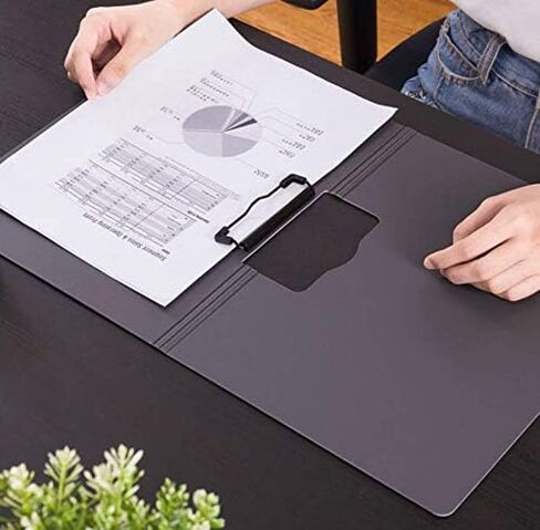File Cover Folder Clipboard, Profile Clip File Folder, 360 Degree Flip Writing Pad, PP File Clipboard for A4 and Letter Size Business, Office, School Papers - Horizontal, Black in Saudi Arabia