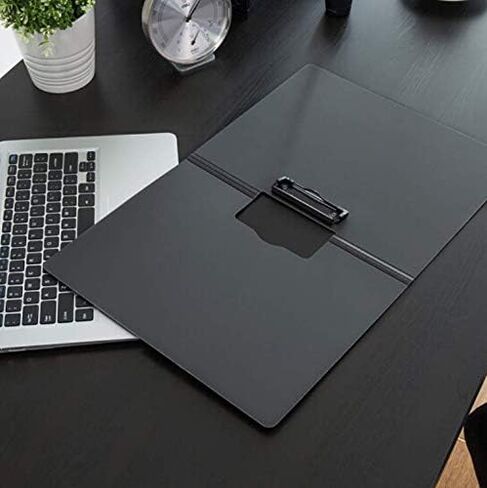 File Cover Folder Clipboard, Profile Clip File Folder, 360 Degree Flip Writing Pad, PP File Clipboard for A4 and Letter Size Business, Office, School Papers - Horizontal, Black in Saudi Arabia