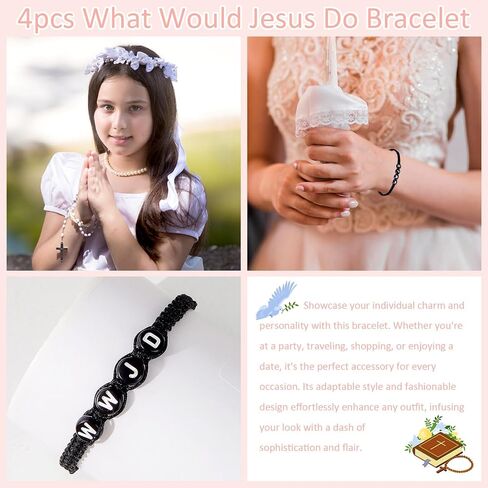 4 قطعة أساور WWJD للأولاد ماذا سيفعل يسوع سوار الأساور المنسوجة أساور سوداء للنساء والرجال هدايا مجوهرات مسيحية in Saudi Arabia