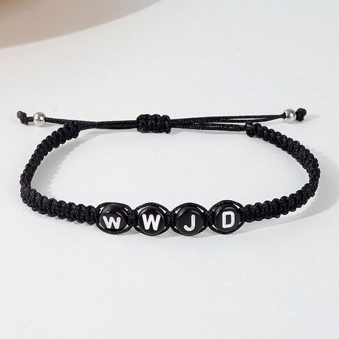 4 قطعة أساور WWJD للأولاد ماذا سيفعل يسوع سوار الأساور المنسوجة أساور سوداء للنساء والرجال هدايا مجوهرات مسيحية in Saudi Arabia