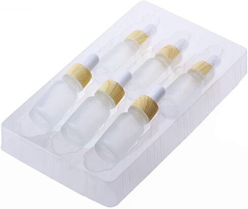 زجاجة قطارة زجاجية بيضاء الصقيع سعة 10 مل، قوارير حاوية قطارة العين قابلة لإعادة الملء، زجاجات الزيوت العطرية مع غطاء خشبي محبب، زجاجة جوهر زجاجية للسفر، قارورة قطارة - 6 عبوات in Kuwait