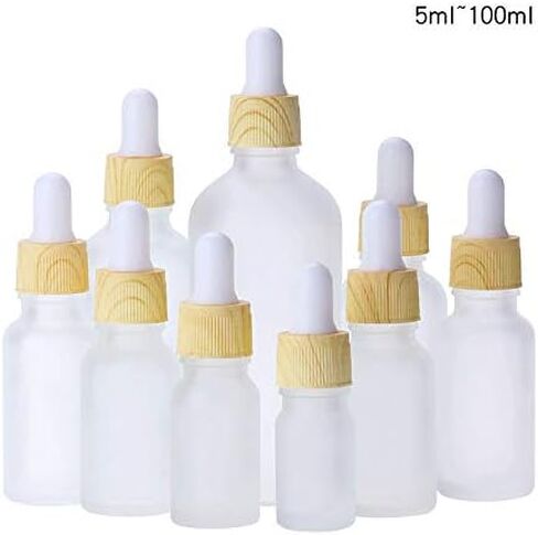 زجاجة قطارة زجاجية بيضاء الصقيع سعة 10 مل، قوارير حاوية قطارة العين قابلة لإعادة الملء، زجاجات الزيوت العطرية مع غطاء خشبي محبب، زجاجة جوهر زجاجية للسفر، قارورة قطارة - 6 عبوات in Kuwait