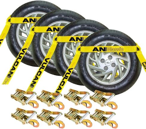 VULCAN Car Tie Down with Chain Anchors - Flat Bed Side Rail - 4 Pack - Classic Yellow - 3,300 Pound Safe Working Load in Saudi Arabia