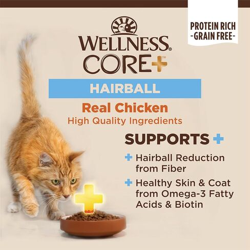 Wellness CORE+ وصفة كرة الشعر، طعام القطط الرطب المعلب الخالي من الحبوب الطبيعية، وجبة الدجاج والدجاج، 2.8 أونصة (عبوة من 12 قطعة) in Saudi Arabia