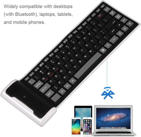 لوحة مفاتيح بلوتوث قابلة للطي من ASHATA، لوحة مفاتيح بلوتوث لاسلكية رفيعة للغاية ولوحة مفاتيح مقاومة للماء من السيليكون قابلة للطي لأجهزة الكمبيوتر المكتبية وأجهزة الكمبيوتر المحمولة والأجهزة اللوحية والهواتف المحمولة (أسود) in Kuwait