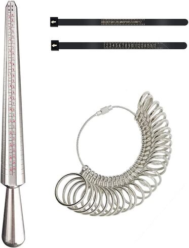 حلقة مغزل مقاس قياس المجوهرات المعدنية مقاس 1-13 مع حلقات قياس إصبع مجموعة من 27 قطعة نماذج دائرية مجوهرات مقاسات أدوات قياس مقاس الإصبع مع 2 حزام حلقة سوداء in Kuwait