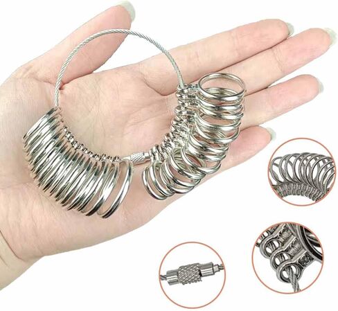حلقة مغزل مقاس قياس المجوهرات المعدنية مقاس 1-13 مع حلقات قياس إصبع مجموعة من 27 قطعة نماذج دائرية مجوهرات مقاسات أدوات قياس مقاس الإصبع مع 2 حزام حلقة سوداء in Kuwait