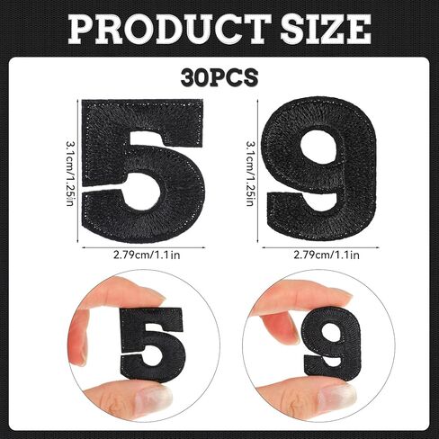 30 Pieces Iron on Numbers Patches 0-9 Iron On Stickers Black Number Appliques Sew on Embroidered Applique Patches for Clothes, Dress, Hat, Socks, Jeans, DIY Accessories,1.25 Inches in Saudi Arabia