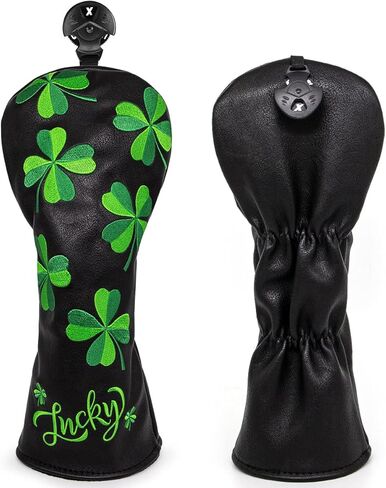Golf Club Headcover Golf Lucky Clover Magnetic Closure Elegant Embroidery Premium Leather Driver Fairway Wood Hybrid Blade Mallet Putter Cover Wood Head Cover for Golf Wood Club Covers in Kuwait