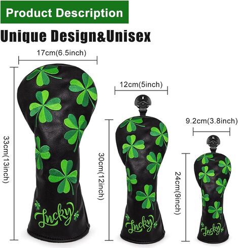 Golf Club Headcover Golf Lucky Clover Magnetic Closure Elegant Embroidery Premium Leather Driver Fairway Wood Hybrid Blade Mallet Putter Cover Wood Head Cover for Golf Wood Club Covers in Kuwait