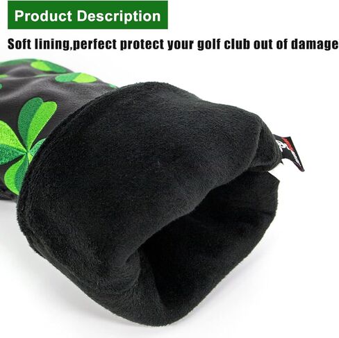 Golf Club Headcover Golf Lucky Clover Magnetic Closure Elegant Embroidery Premium Leather Driver Fairway Wood Hybrid Blade Mallet Putter Cover Wood Head Cover for Golf Wood Club Covers in Kuwait