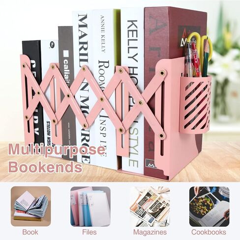 نهايات الكتب، نهايات الكتب، نهايات الكتب للأرفف، نهايات الكتب القابلة للتوسيع للمكتب، حامل كتب عالي التحمل، سدادة منظم الكتب، منظم سطح مكتب معدني مع حامل أقلام من كولنيك (وردي) in Kuwait