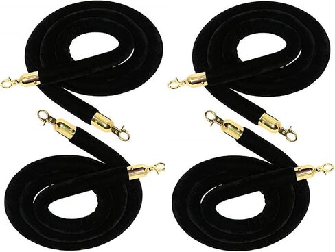 YaeMarine 4 قطع من حبل ستانشيون مخملي بطول 6.5 قدم حاجز طابور ستانشيون حبل مخملي للتحكم في الحشود (أسود) in Kuwait