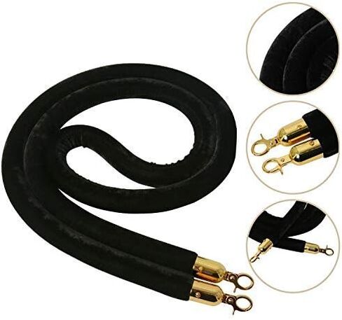 YaeMarine 4 قطع من حبل ستانشيون مخملي بطول 6.5 قدم حاجز طابور ستانشيون حبل مخملي للتحكم في الحشود (أسود) in Kuwait