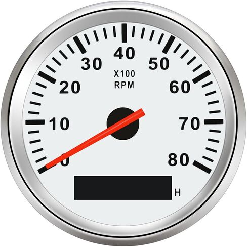 Geloo 85MM Boat RPM Tachometer Gauge Waterproof Outboard Tachometer Gauge 0-8000RPM Tacho Meter for Car Truck Marine Diesel Gasoline Engine RPM Tacho Gauge 9-32V with LCD Hourmeter Red Backlight in Kuwait