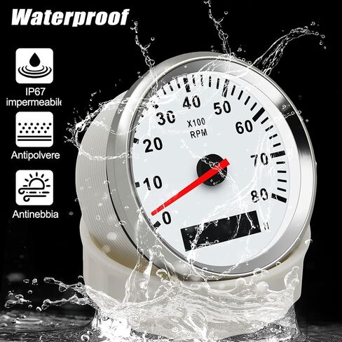 Geloo 85MM Boat RPM Tachometer Gauge Waterproof Outboard Tachometer Gauge 0-8000RPM Tacho Meter for Car Truck Marine Diesel Gasoline Engine RPM Tacho Gauge 9-32V with LCD Hourmeter Red Backlight in Kuwait