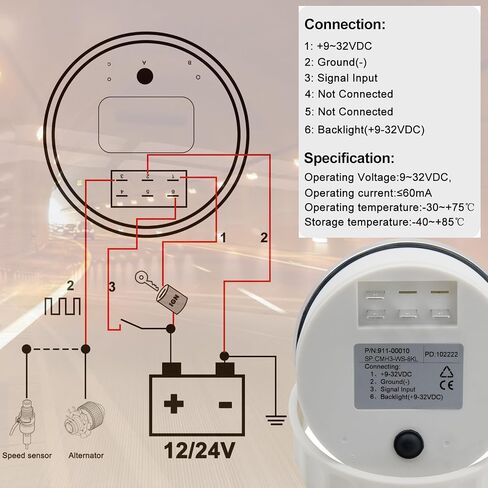 Geloo 85MM Boat RPM Tachometer Gauge Waterproof Outboard Tachometer Gauge 0-8000RPM Tacho Meter for Car Truck Marine Diesel Gasoline Engine RPM Tacho Gauge 9-32V with LCD Hourmeter Red Backlight in Kuwait