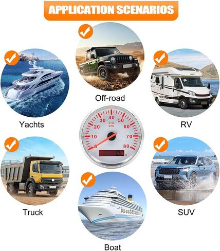 Geloo 85MM Boat RPM Tachometer Gauge Waterproof Outboard Tachometer Gauge 0-8000RPM Tacho Meter for Car Truck Marine Diesel Gasoline Engine RPM Tacho Gauge 9-32V with LCD Hourmeter Red Backlight in Kuwait