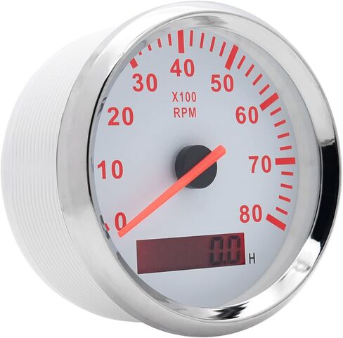 Geloo 85MM Boat RPM Tachometer Gauge Waterproof Outboard Tachometer Gauge 0-8000RPM Tacho Meter for Car Truck Marine Diesel Gasoline Engine RPM Tacho Gauge 9-32V with LCD Hourmeter Red Backlight in Kuwait