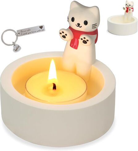 Cat Candle Holder Cute Kitty Cartoon Kitten Candle Holder Warming Paws Plaster Handmade Tea Light Candle Sticks Holder Home Decor Gifts for Cat Lovers with Keychain for Free. in Saudi Arabia